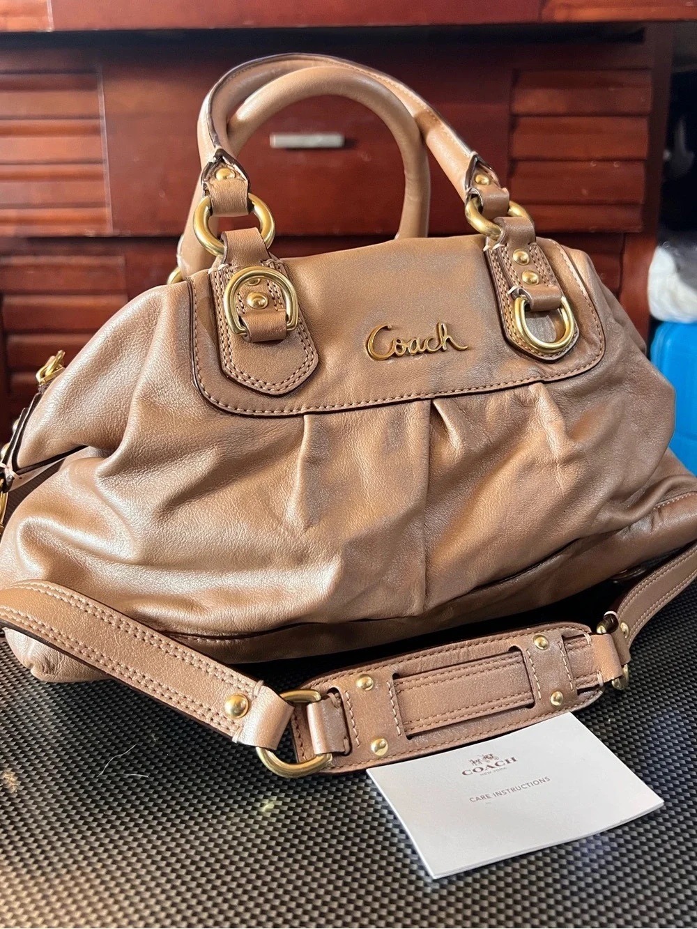 Coach Brown Leather Shoulder Satchel with Gold Hardware